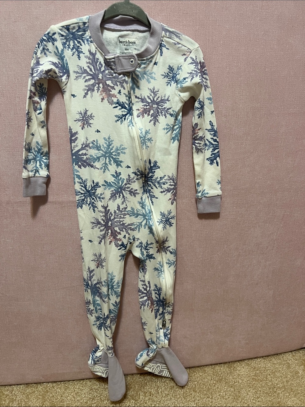 Burt’s Bees Baby Snowflake Organic Cotton Sleeper 18M One-Piece Pajamas